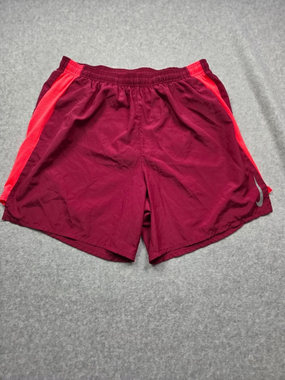 Nike Dri-Fit Men's Running Shorts XL Maroon Burgundy Bright Orange Side Stripe